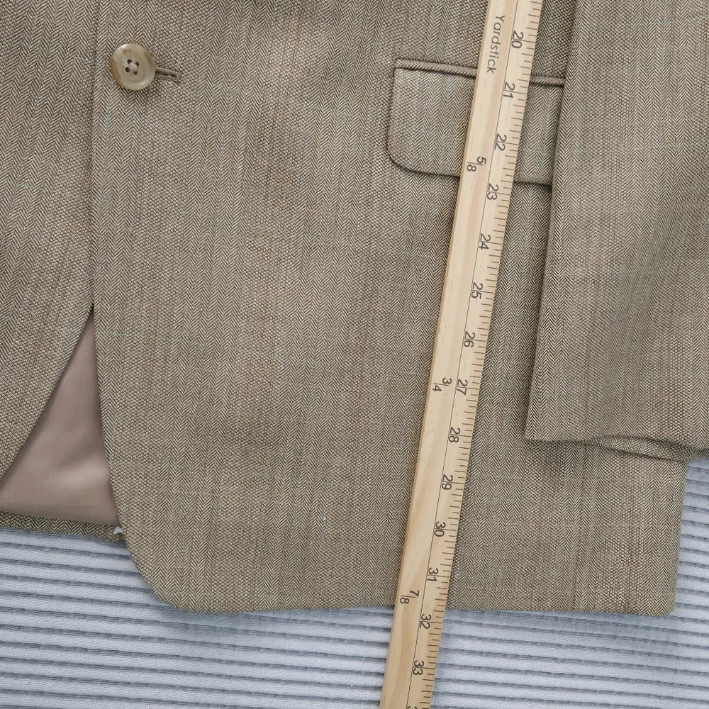 Lauren Ralph Lauren Silk Wool Blazer 44R Camel Tan Herringbone Old Money‎